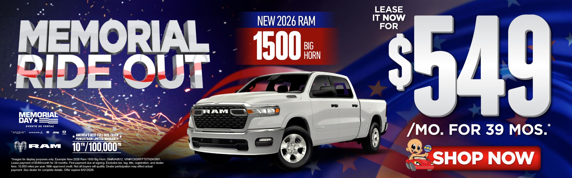 NEW 2026 RAM 1500 BIG HORN	Lease it NOW for $549/month for 3