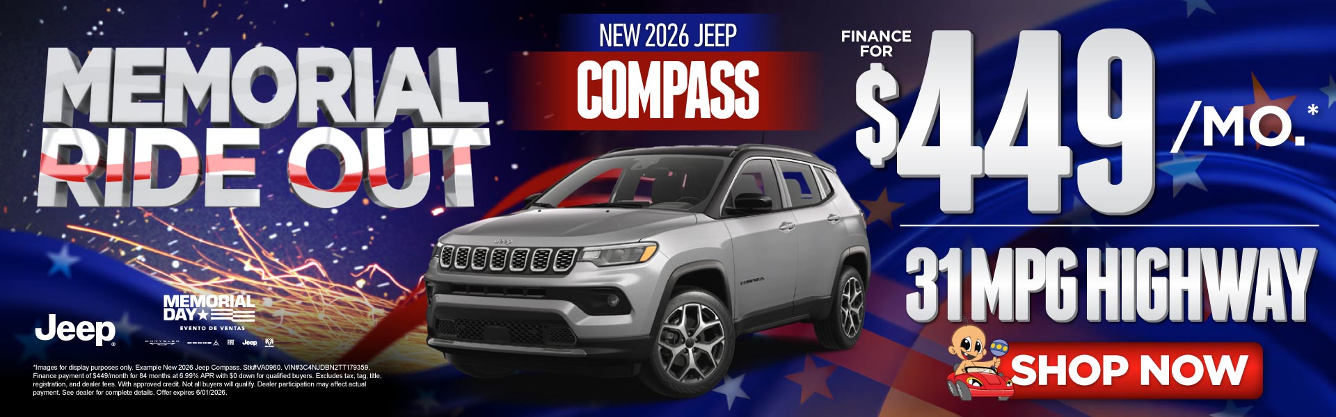 NEW 2026 JEEP COMPASS	"Finance for $449/month* 31 MPG HIGHWA