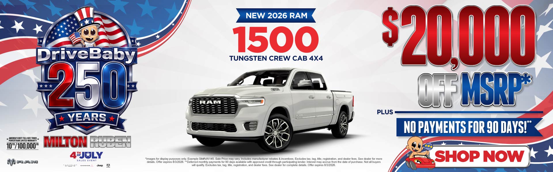 NEW 2026 RAM 1500 TUNGSTEN CREW CAB 4X4	"$20,000 OFF MSRP* 