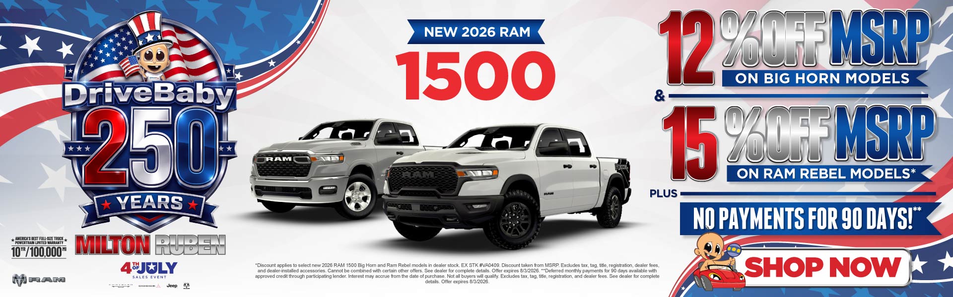 NEW 2026 RAM 1500	"12% OFF MSRP on Big Horn Models & 15% OFF
