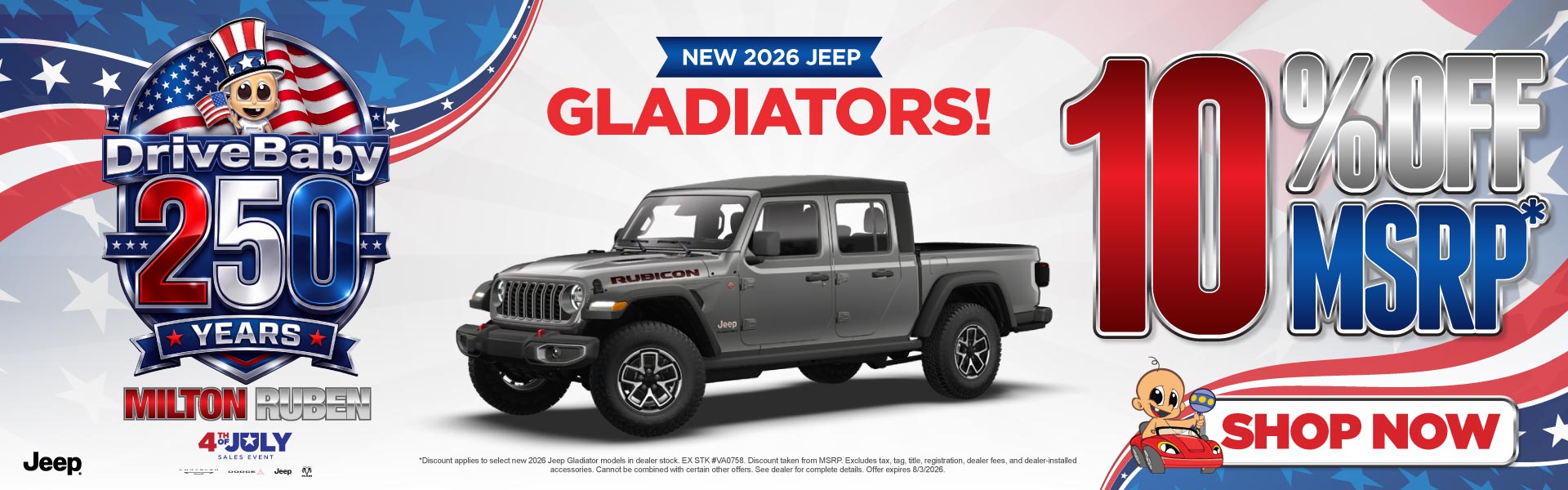 NEW 2026 JEEP GLADIATOR'S!	10% OFF MSRP*